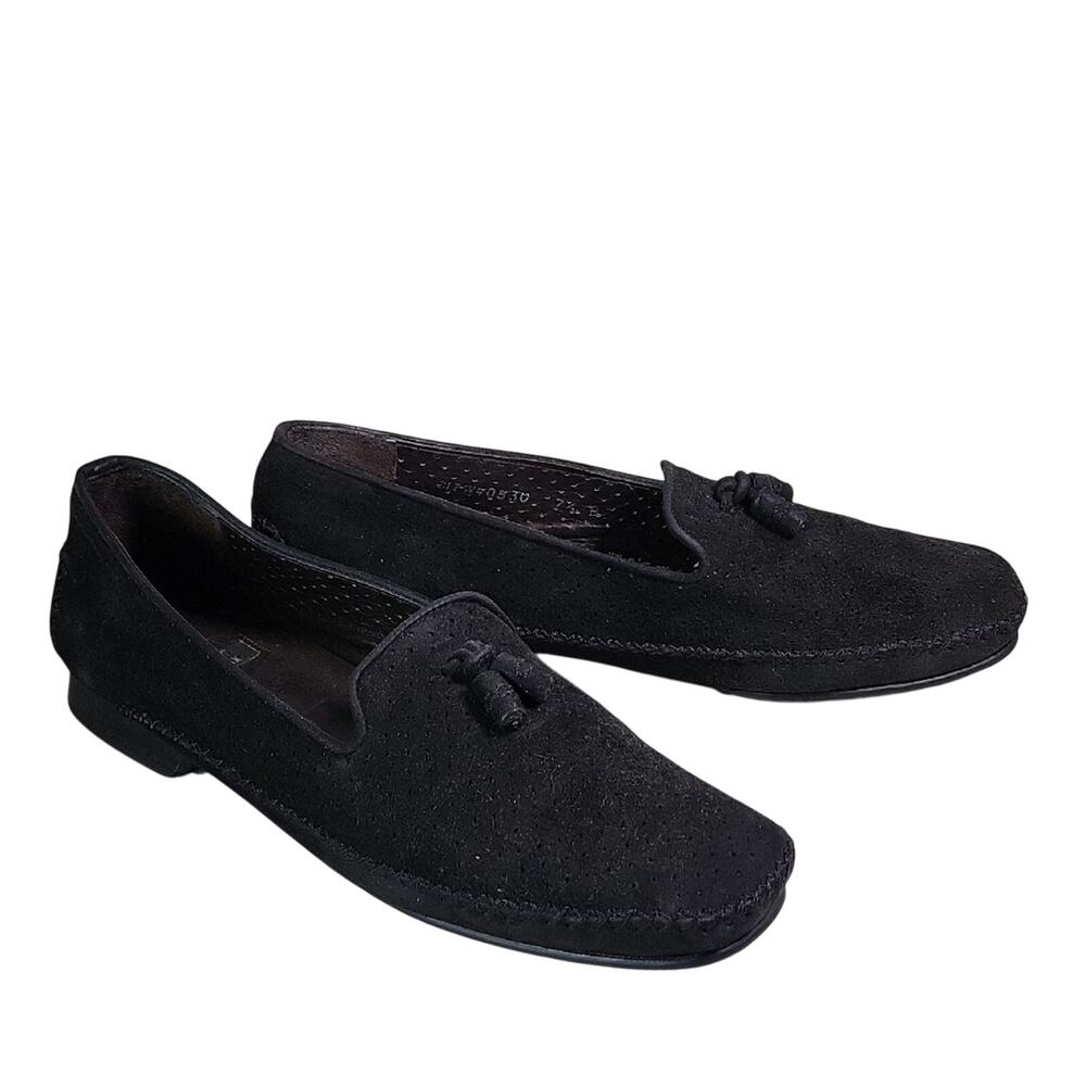 Stuart Weitzman Black Suede Tassle Loafers Womens Size 7.5